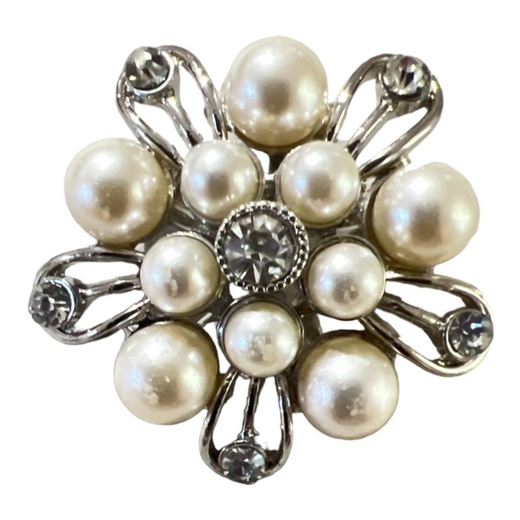 Mid Century 1950’s Large Rhinestone & Pearl Starburst Brooch, Retro Brooch - Picture 1 of 3